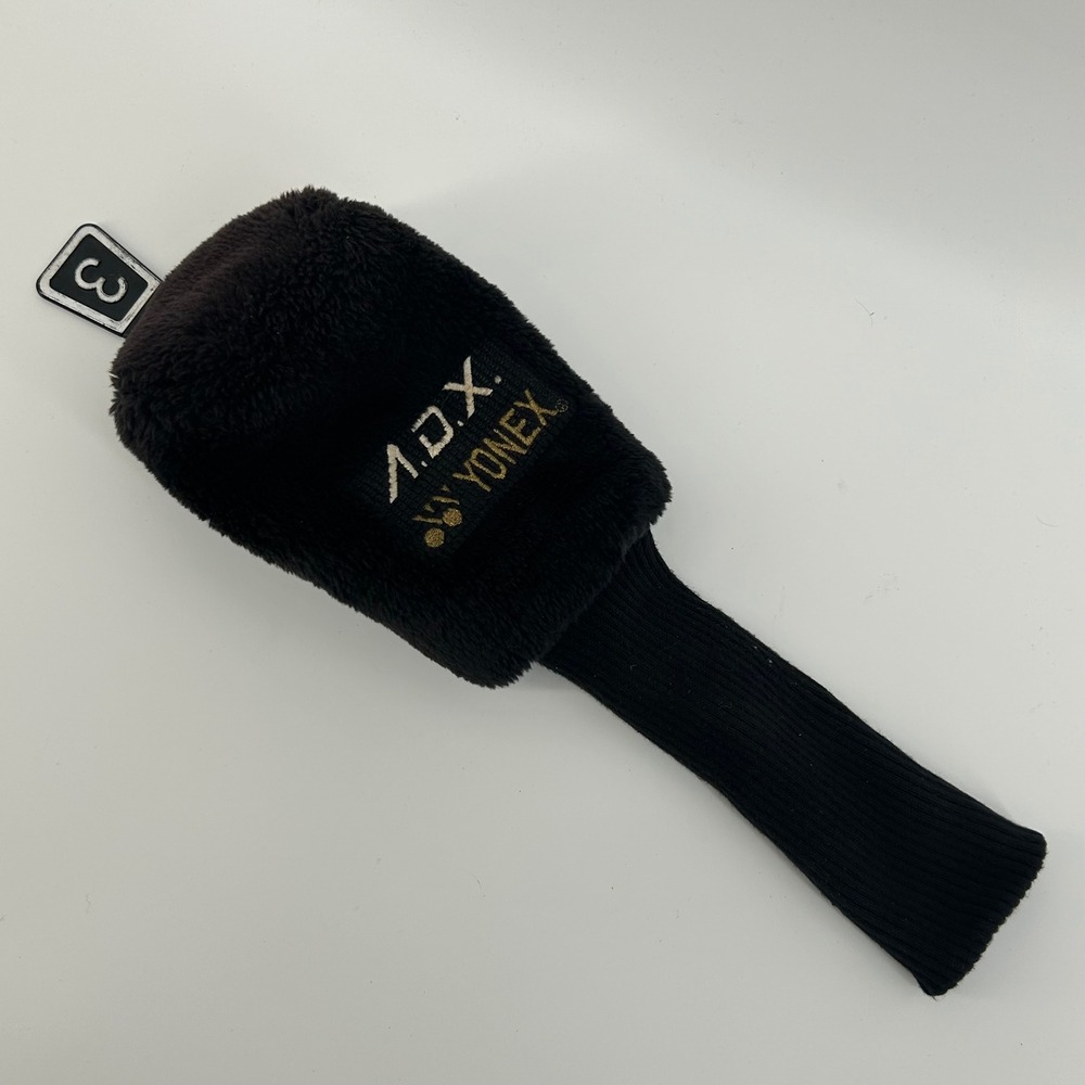 Yonex ADX Vintage Golf Club Headcover 3 Wood Black Faux Fur Knit Sock